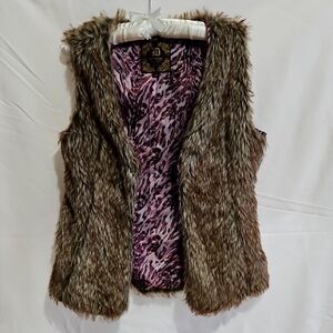 Dollhouse Brown Faux Fur Vest with Pink Lining